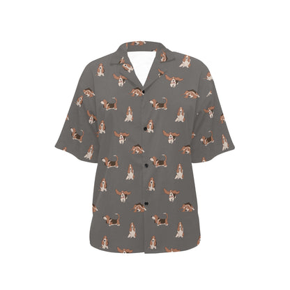 Basset Hound Pattern Print Design 03 Women's Hawaiian Shirt