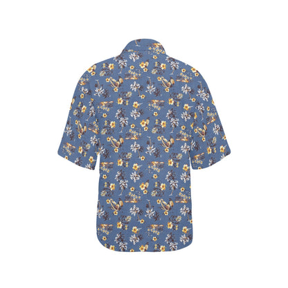 Hawaiian Flower Blue Print Women's Hawaiian Shirt