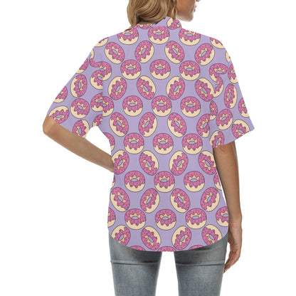 Donut Pattern Print Design DN015 Women's Hawaiian Shirt