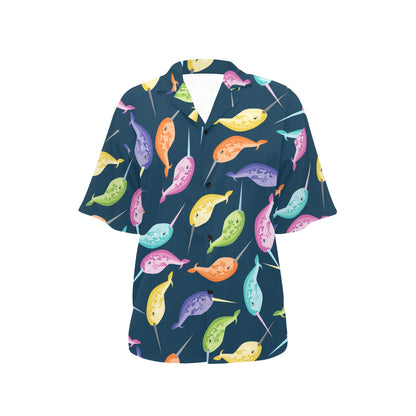 Narwhal Colorful Pattern Print Design 03 Women's Hawaiian Shirt