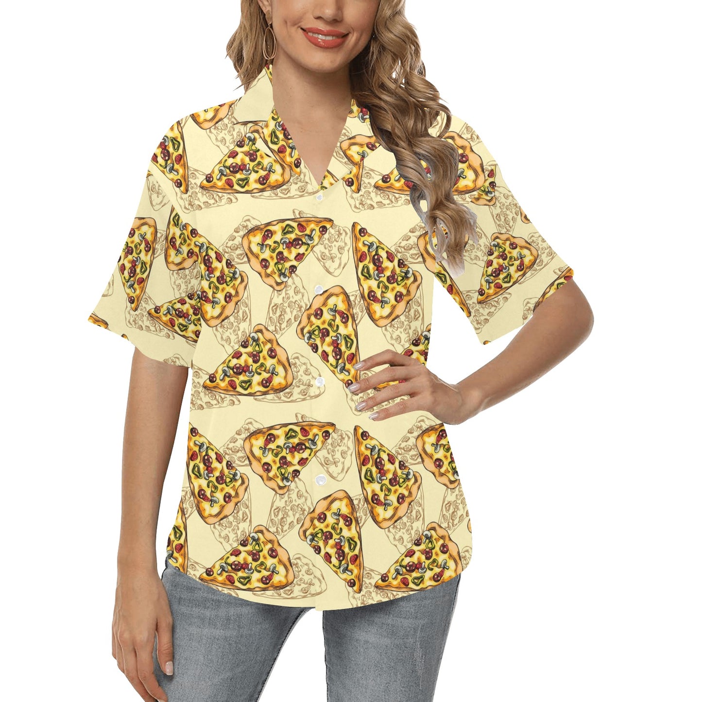 Pizza Pattern Print Design A01 Women's Hawaiian Shirt