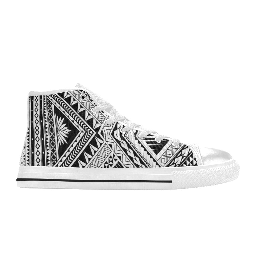 Samoan Tattoo Style Print Design LKS307 High Top Women's White Shoes