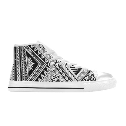 Samoan Tattoo Style Print Design LKS307 High Top Women's White Shoes