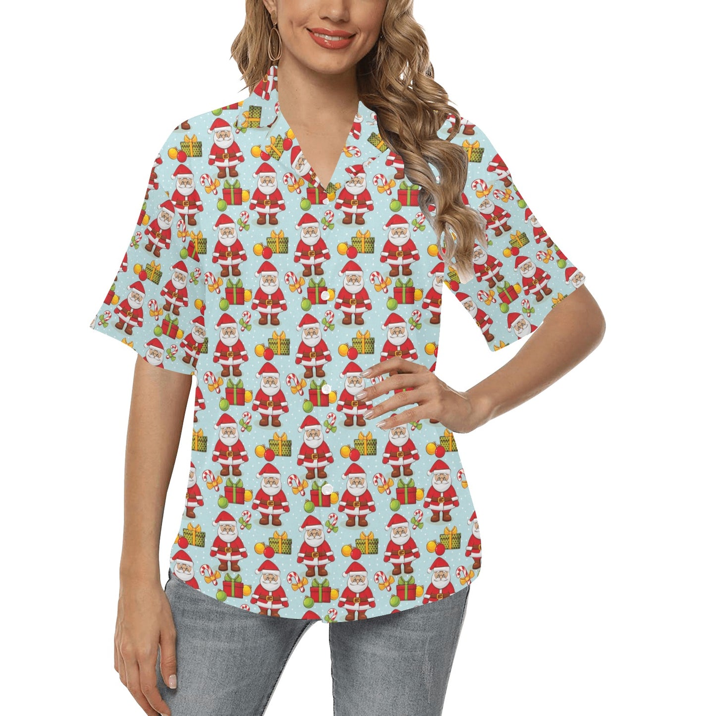 Santa Christmas Themed Print Design LKS303 Women's Hawaiian Shirt