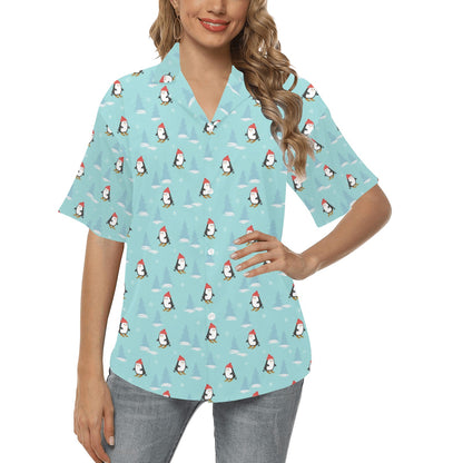 Ski Penguin Print Design LKS304 Women's Hawaiian Shirt