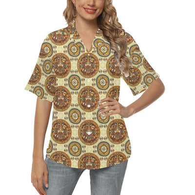 Calendar Aztec Themed Print Pattern Women's Hawaiian Shirt