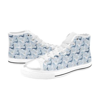 Whale Print Design LKS305 High Top Women's White Shoes