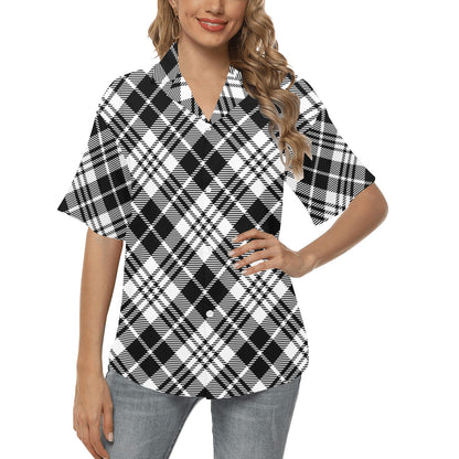 Plaid Black White Pattern Print Design A02 Women's Hawaiian Shirt