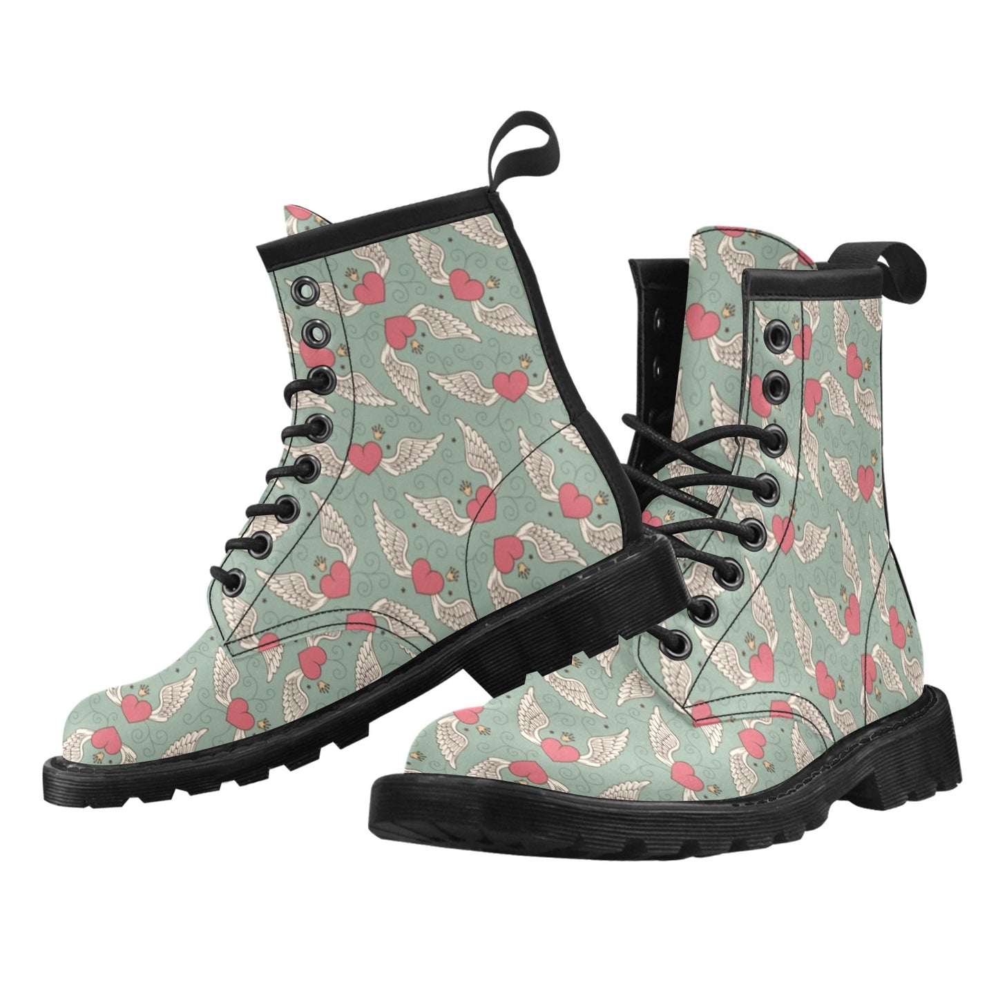 Angel Wings Heart Design Themed Print Women's Boots