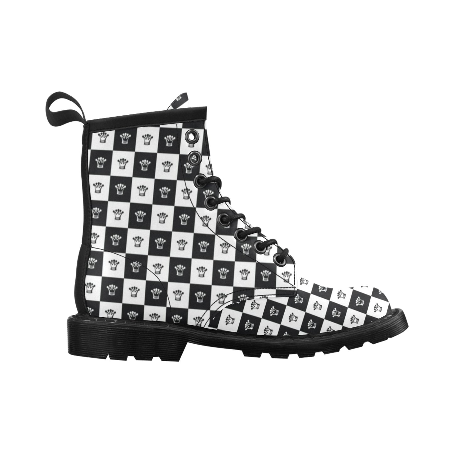 Checkered Flag Crown Pattern Women's Boots