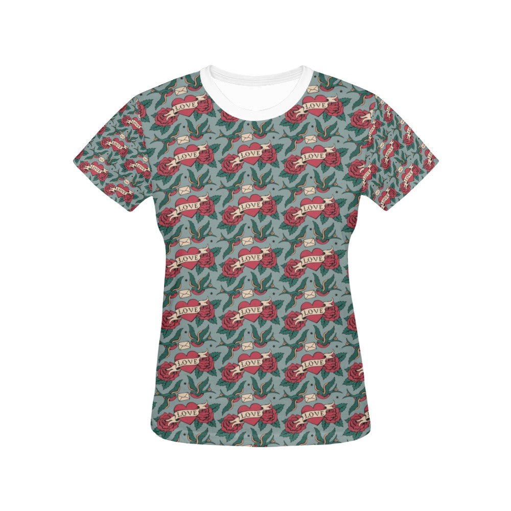 Tattoo Heart Print Design LKS301 Women's  T-shirt