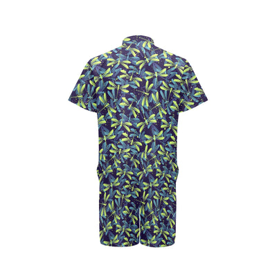 Dragonfly Lime Blue Print Pattern Men's Romper