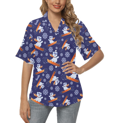 Snowboard Bear Print Design LKS305 Women's Hawaiian Shirt