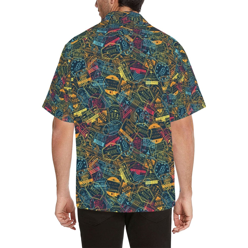 Travel Stamp Colorful Print Design LKS304 Men's Hawaiian Shirt