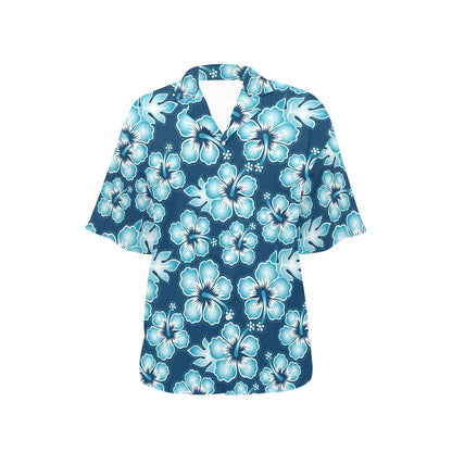 Blue Hibiscus Pattern Print Design HB011 Women's Hawaiian Shirt