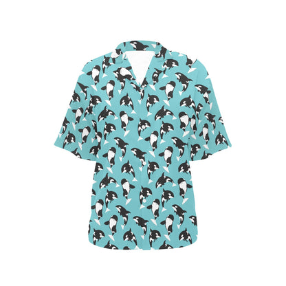 Whale Action Design Themed Print Women's Hawaiian Shirt