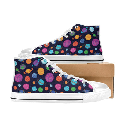 Planet Multicolor Print Design LKS302 High Top Women's White Shoes