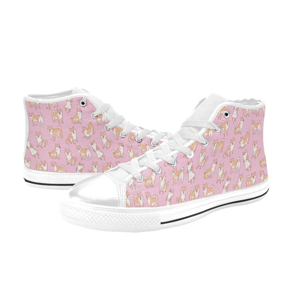 Shiba Inu Print Design LKS303 High Top Women's White Shoes