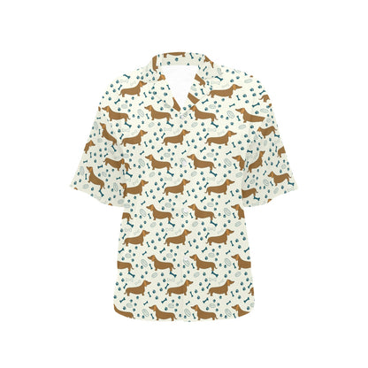 Dachshund Pattern Print Design 01 Women's Hawaiian Shirt