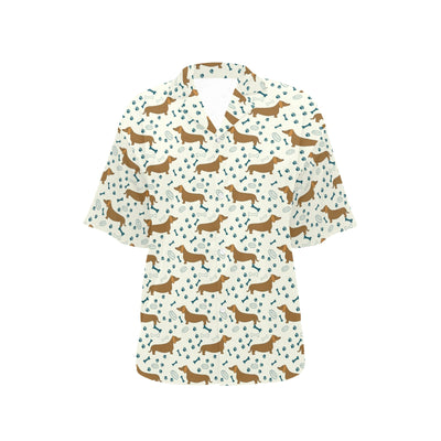 Dachshund Pattern Print Design 01 Women's Hawaiian Shirt