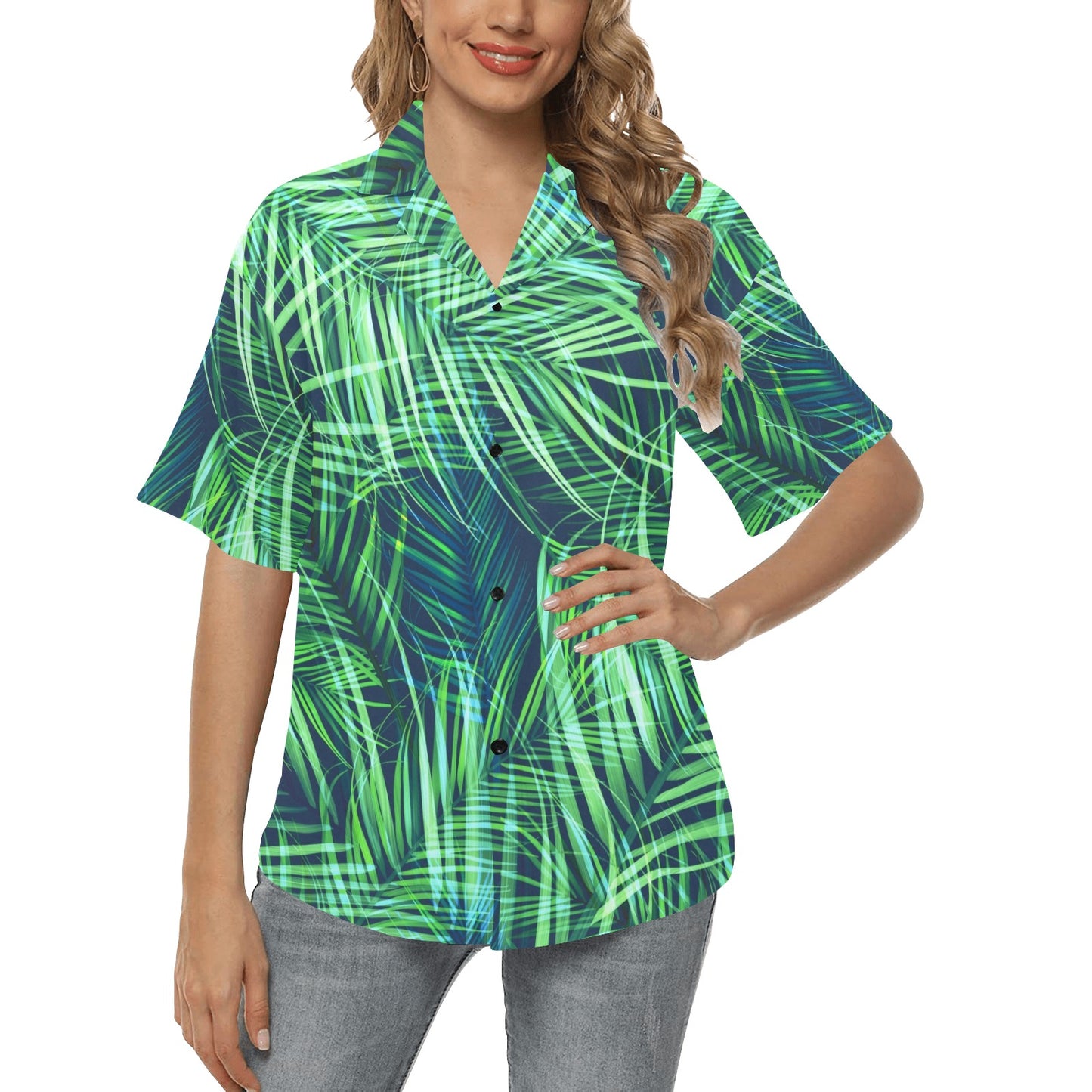 Palm Leaves Pattern Print Design PL02 Women's Hawaiian Shirt