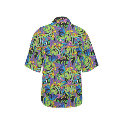 Psychedelic Trippy Mushroom Themed Women's Hawaiian Shirt