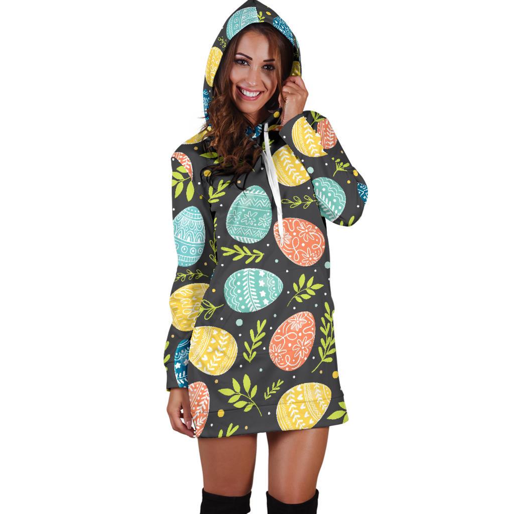 Easter Eggs Pattern Print Design RB01 Women Hoodie Dress