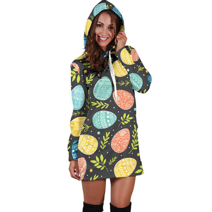 Easter Eggs Pattern Print Design RB01 Women Hoodie Dress