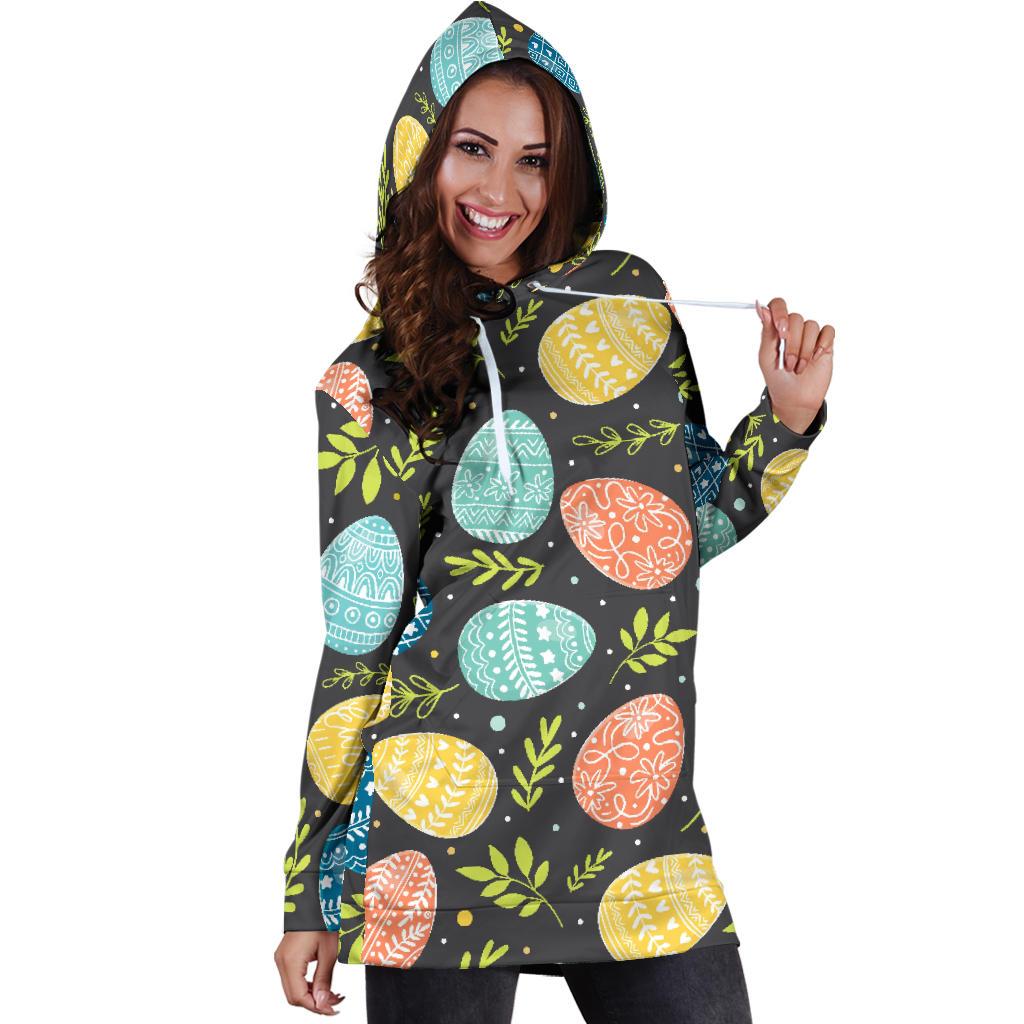 Easter Eggs Pattern Print Design RB01 Women Hoodie Dress