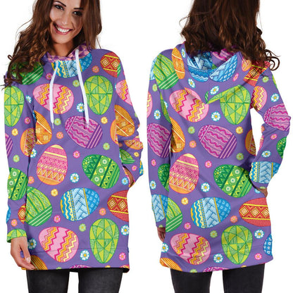 Easter Eggs Pattern Print Design RB010 Women Hoodie Dress