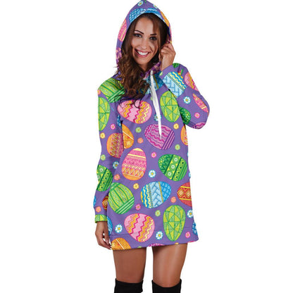 Easter Eggs Pattern Print Design RB010 Women Hoodie Dress