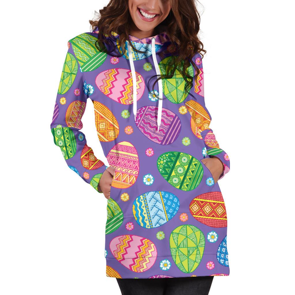 Easter Eggs Pattern Print Design RB010 Women Hoodie Dress