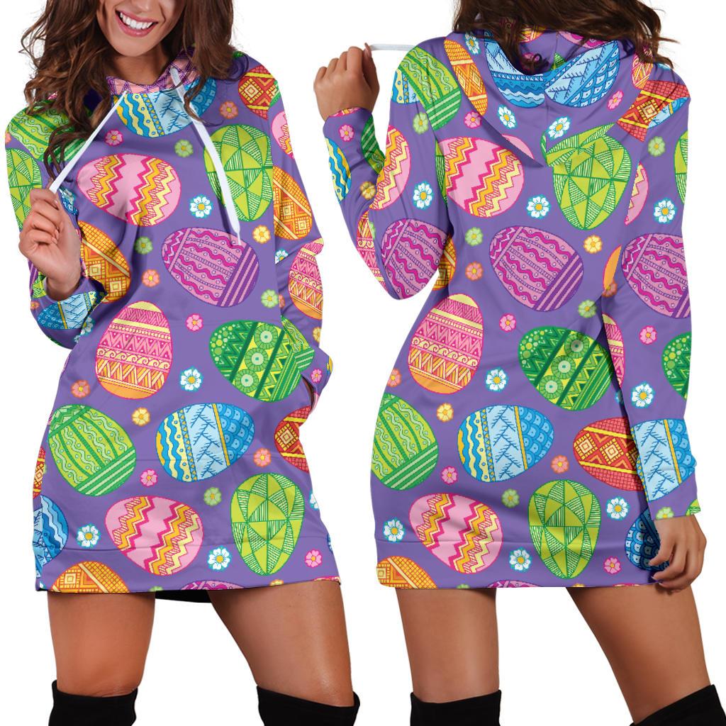Easter Eggs Pattern Print Design RB010 Women Hoodie Dress