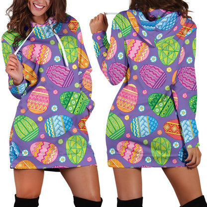 Easter Eggs Pattern Print Design RB010 Women Hoodie Dress