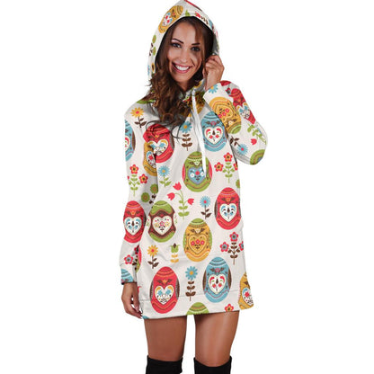 Easter Eggs Pattern Print Design RB011 Women Hoodie Dress
