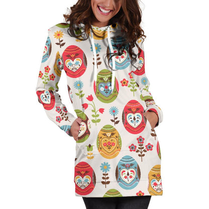 Easter Eggs Pattern Print Design RB011 Women Hoodie Dress