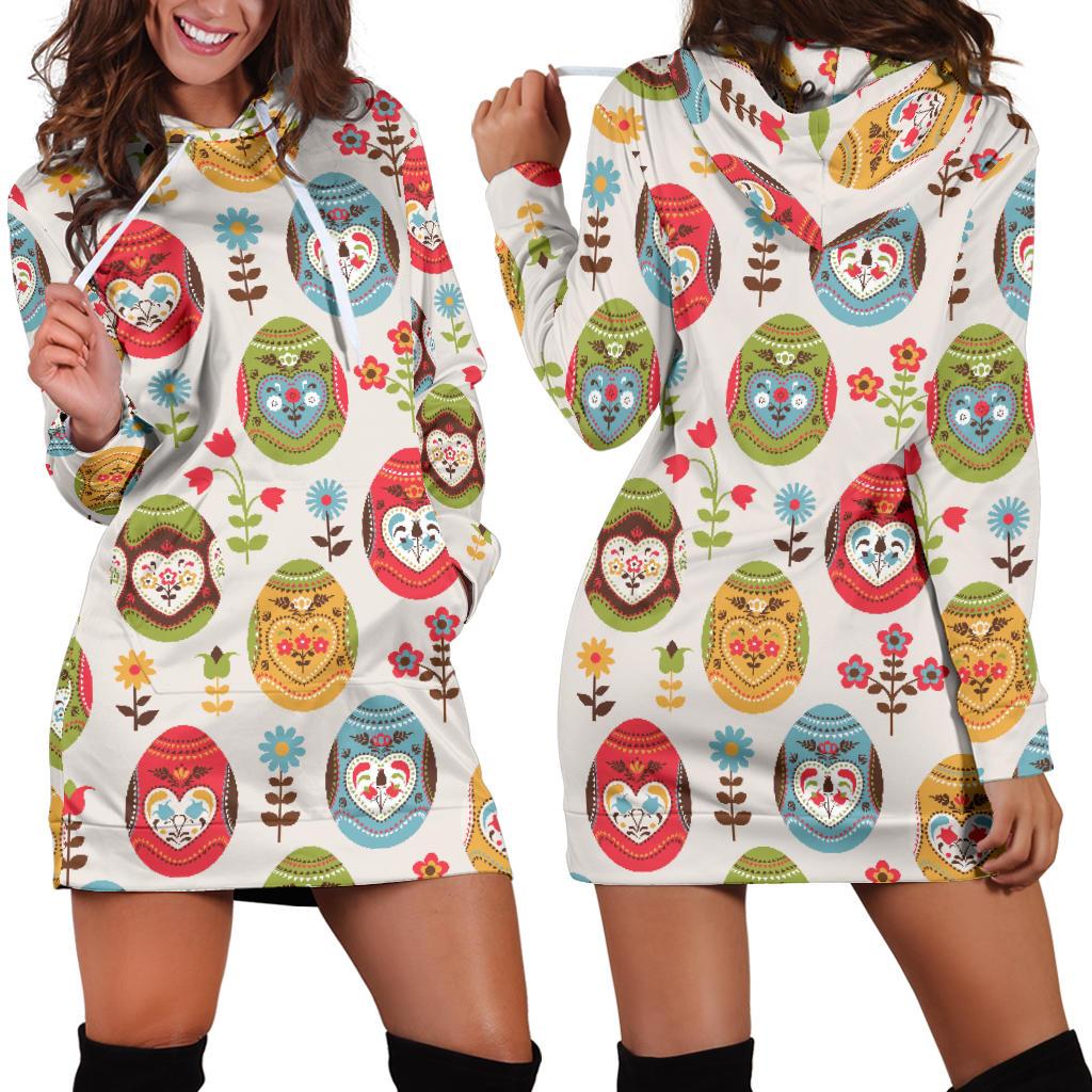 Easter Eggs Pattern Print Design RB011 Women Hoodie Dress