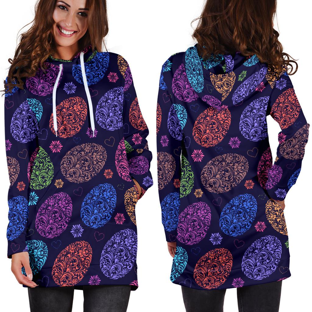 Easter Eggs Pattern Print Design RB012 Women Hoodie Dress