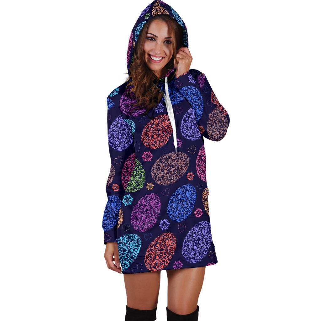 Easter Eggs Pattern Print Design RB012 Women Hoodie Dress