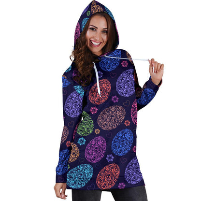 Easter Eggs Pattern Print Design RB012 Women Hoodie Dress
