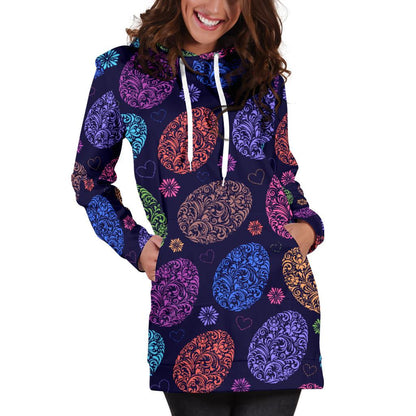 Easter Eggs Pattern Print Design RB012 Women Hoodie Dress