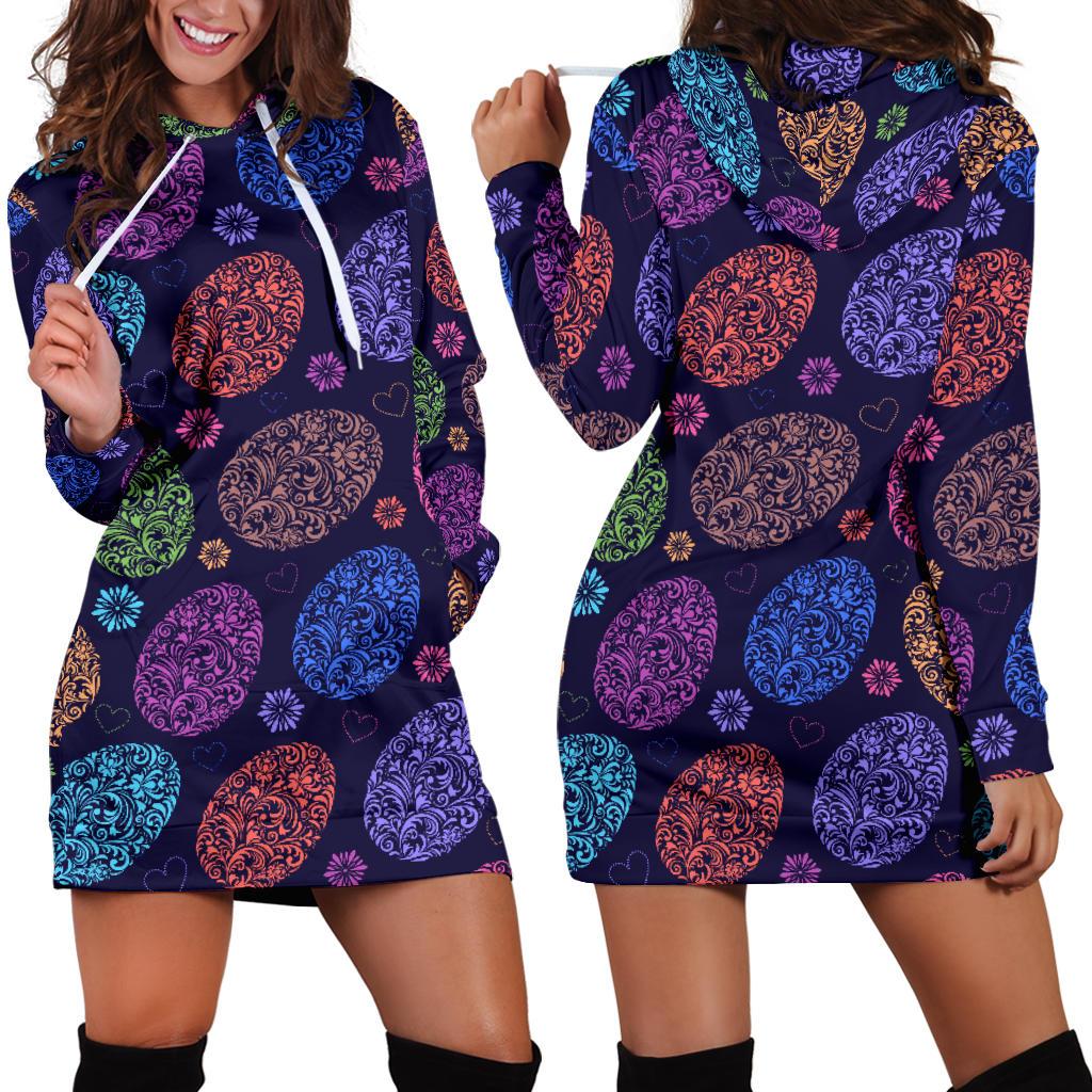 Easter Eggs Pattern Print Design RB012 Women Hoodie Dress