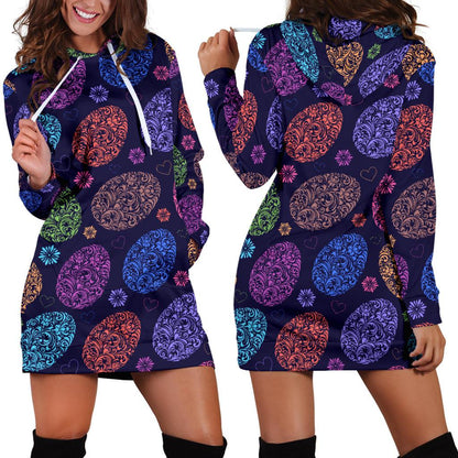 Easter Eggs Pattern Print Design RB012 Women Hoodie Dress