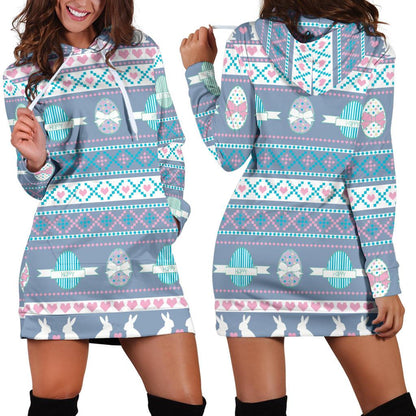 Easter Eggs Pattern Print Design RB013 Women Hoodie Dress