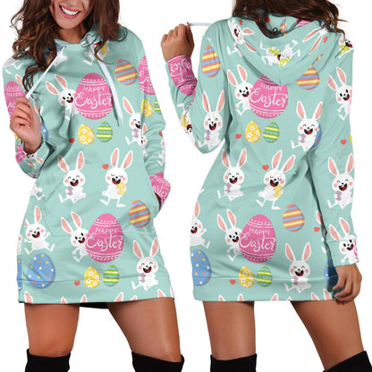 Easter Eggs Pattern Print Design RB014 Women Hoodie Dress
