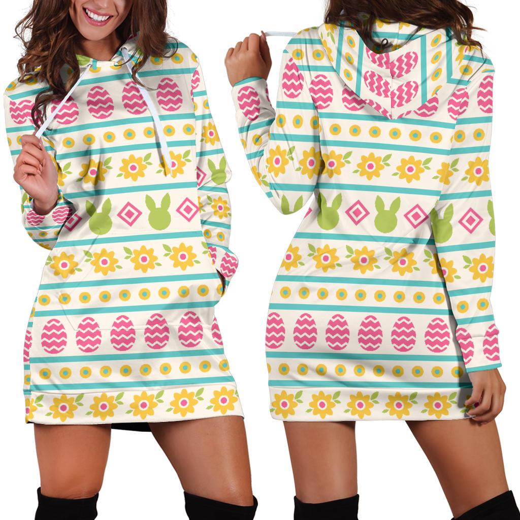 Easter Eggs Pattern Print Design RB016 Women Hoodie Dress
