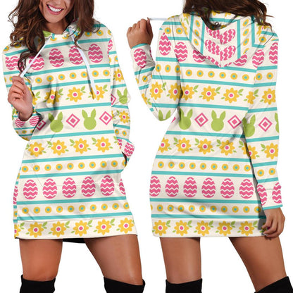 Easter Eggs Pattern Print Design RB016 Women Hoodie Dress