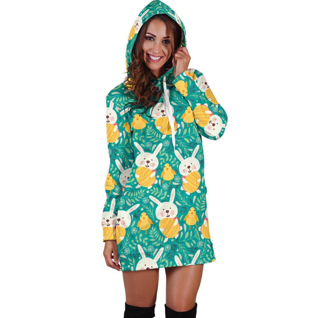 Easter Eggs Pattern Print Design RB02 Women Hoodie Dress