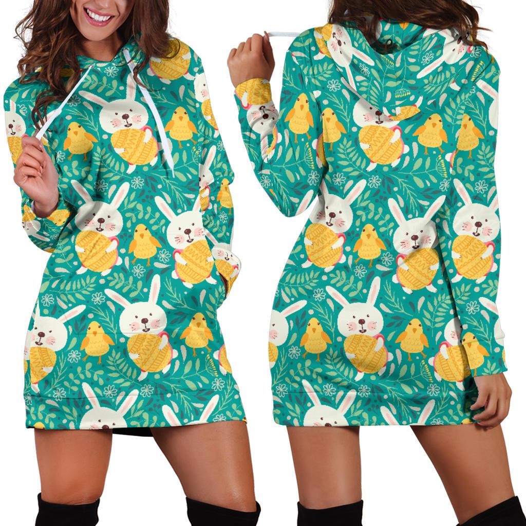 Easter Eggs Pattern Print Design RB02 Women Hoodie Dress