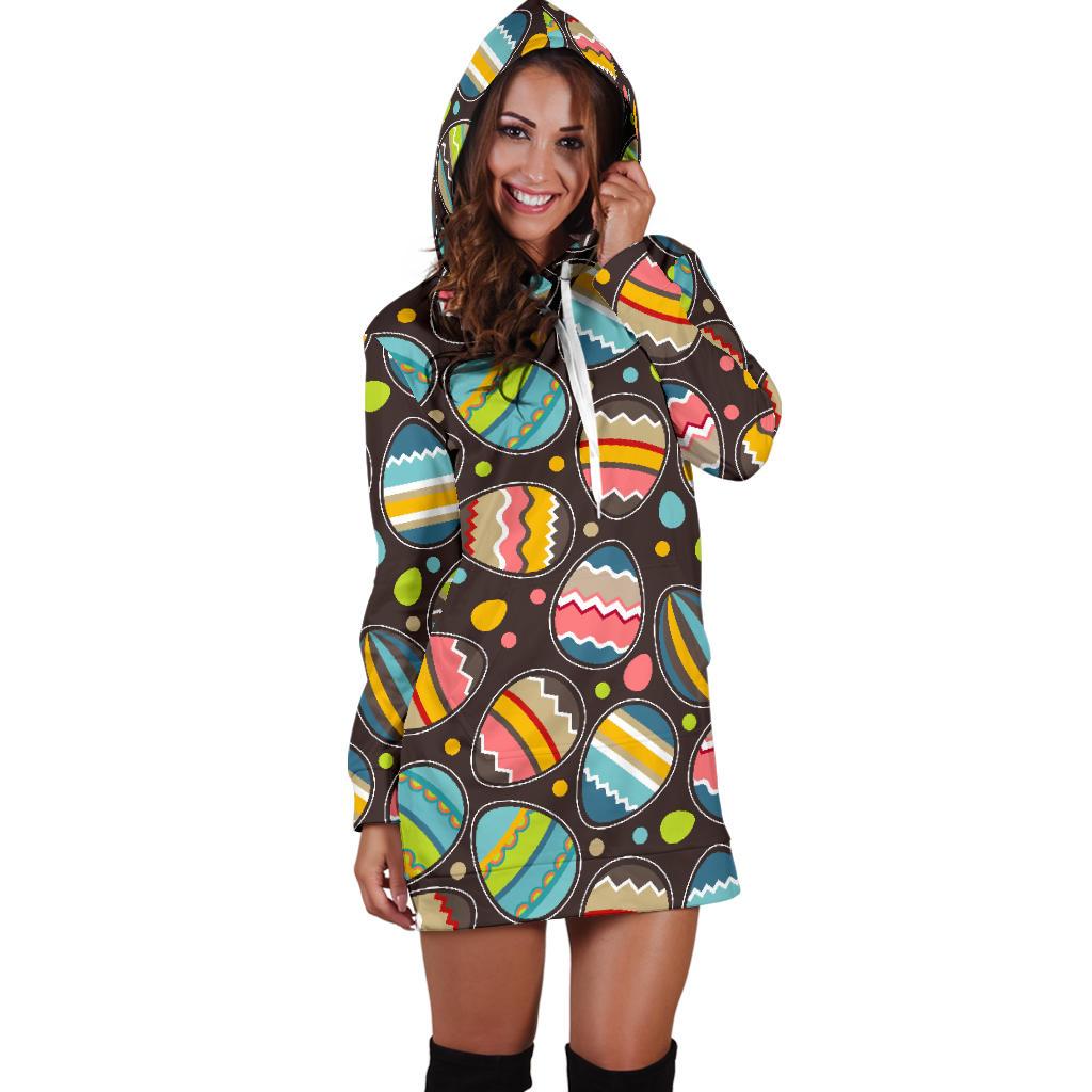 Easter Eggs Pattern Print Design RB03 Women Hoodie Dress